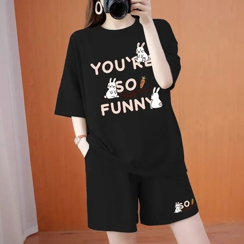 女夏季加肥加大码200มม短袖衬衫时尚套装新款宽松休闲外套หญิงฤดูร้อนเพิ่มน้ําหนักขนาดขึ้น200ปอนด์ มม.tj20250718