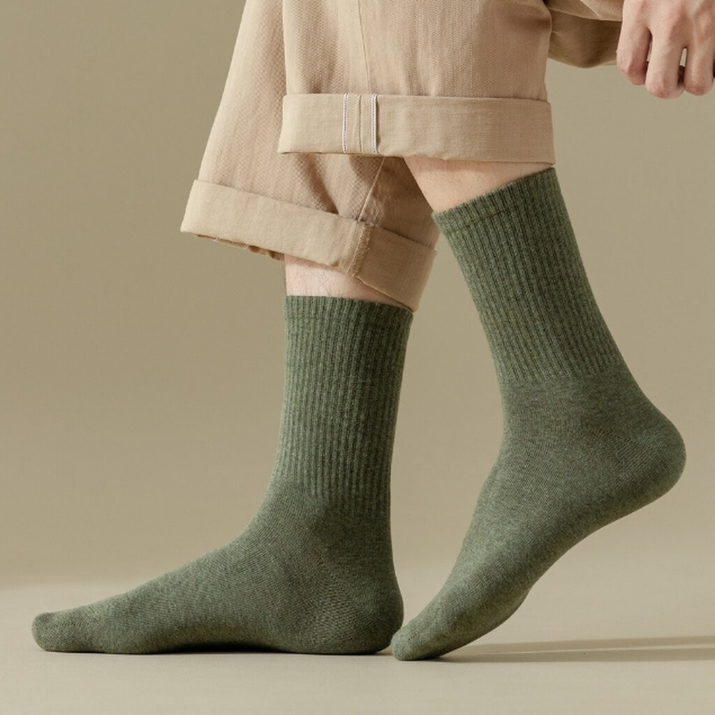 ถุงเท้าข้อยาวผู้ชาย #33 (ผู้หญิงใส่ได้) ผ้าฝ้าย 80.0% สีพื้น เนื้อหนานุ่ม สไตล์มินิมอล คุณภาพดีมาก - รูปที่ 6