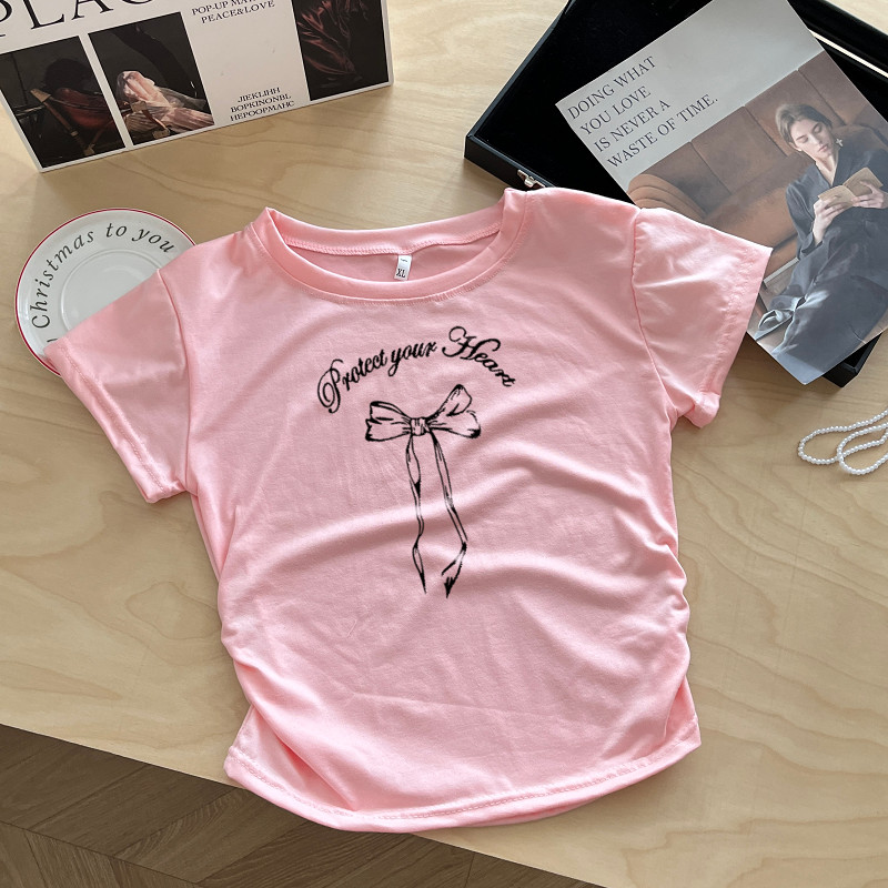 G03-09 เสื้อยืดแขนสั้นพิมพ์ลายโบว์ยาว สุดน่ารัก แนวเกาหลี หลายไซส์ ผ้านิ่มสวมใส่สบาย ใส่ได้ทุกโอกาส ราคาถูก - รูปที่ 5