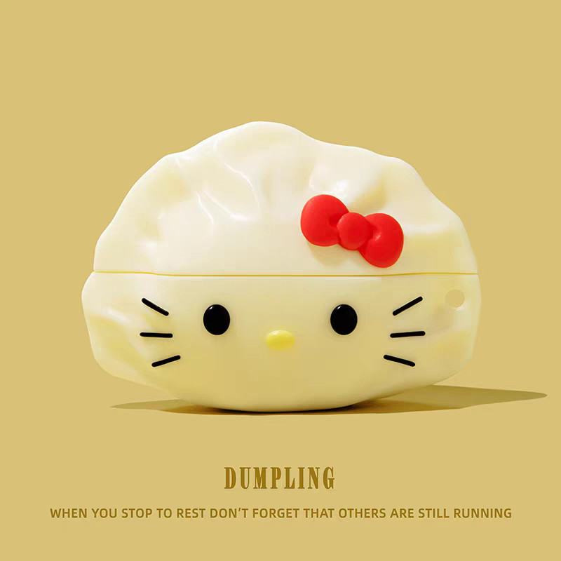 (Pro3 2025)เคส Dumpling Kitty สําหรับ AirPods4/4ANC(2024)1/2/3/Pro/Pro2/Pro3 เคสซิลิโคนอ่อนนุ่มพร้อม – โปรปัง