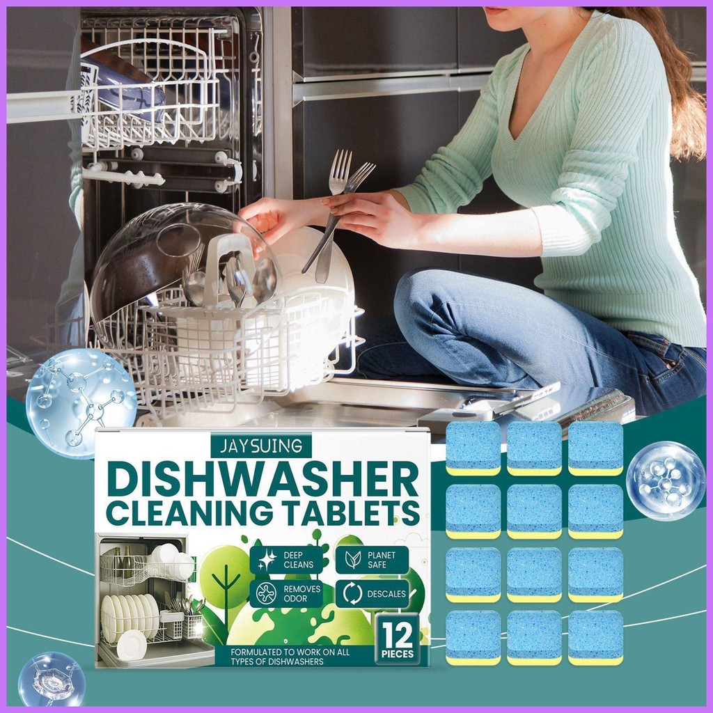 เม็ดทําความสะอาดเครื่องล้างจาน เม็ดกําจัดกลิ่นเครื่องล้างจาน 12 ชิ้น กําจัดกลิ่น Limescale Remover จ