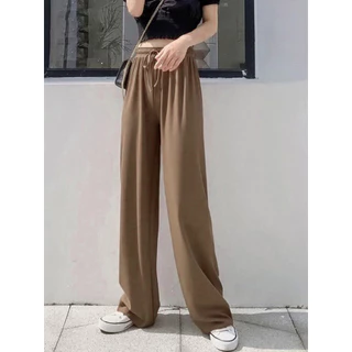 black pants กางเกงขายาว ผู้หญิง เอวยางยืด ผ้านิ่ม กางเกง ระบายอากาศได้ดี สะดวกสบาย สีพื้น ผ้าร่อง ใส่แล้วดูผอม