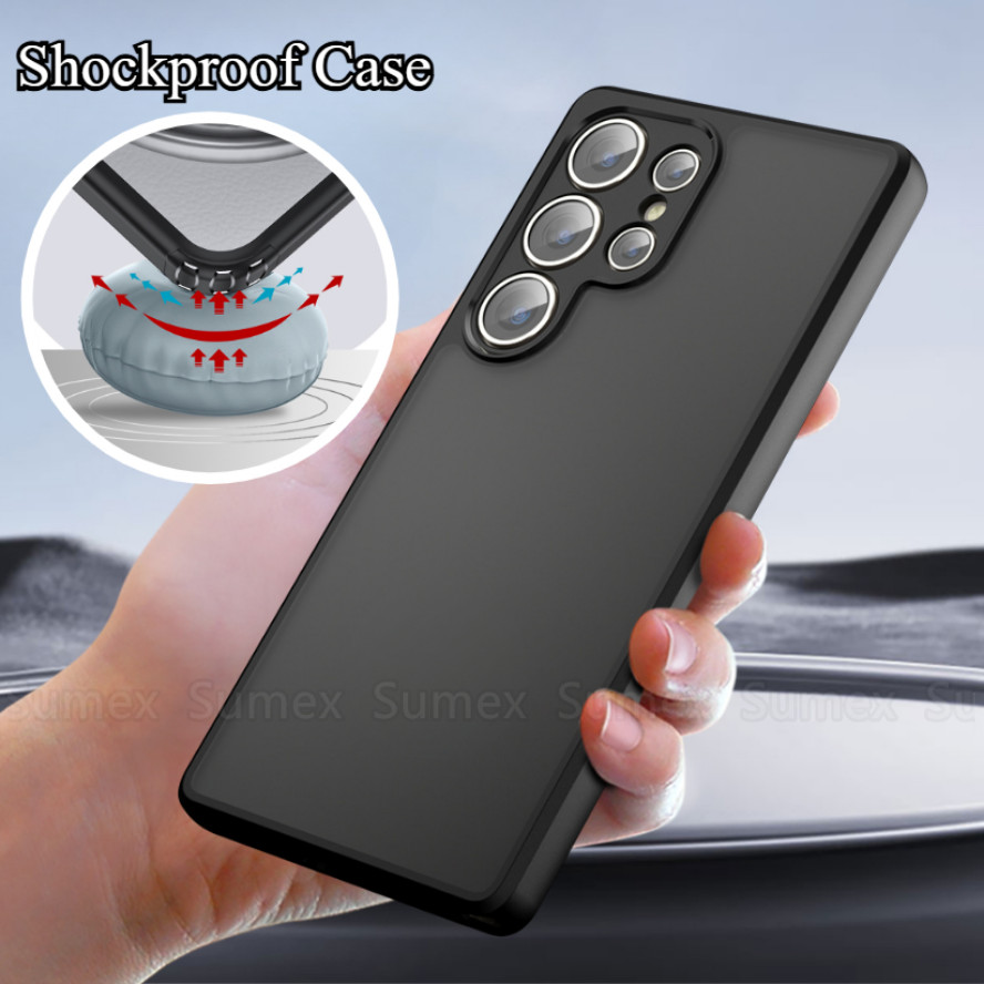 กันกระแทก Frosted Matte เคสโทรศัพท์สําหรับ Samsung Galaxy S25 S24 S23 Ultra Plus Edge FE 5G คุณภาพดี HD Clear โปร่งใสปลอก Soft TPU กรอบ Hard PC ฝาหลัง S25Ultra S25FE
