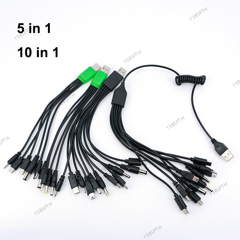 1 USB ชาย 5 ทิศทาง 10 ทิศทางประเภท c DC 5.5x2.1 มม. 2.0x0.7 มม.ชาย 5P V3 V8 mirco usb ชายชาร์จสายสปริง 10 in1 charger B3 @ TH