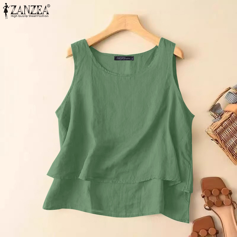 เสื้อแขนกุดสไตล์เกาหลีสำหรับผู้หญิง แบบหลวมๆ สีพื้น ใส่สบายในฤดูร้อน - รูปที่ 4