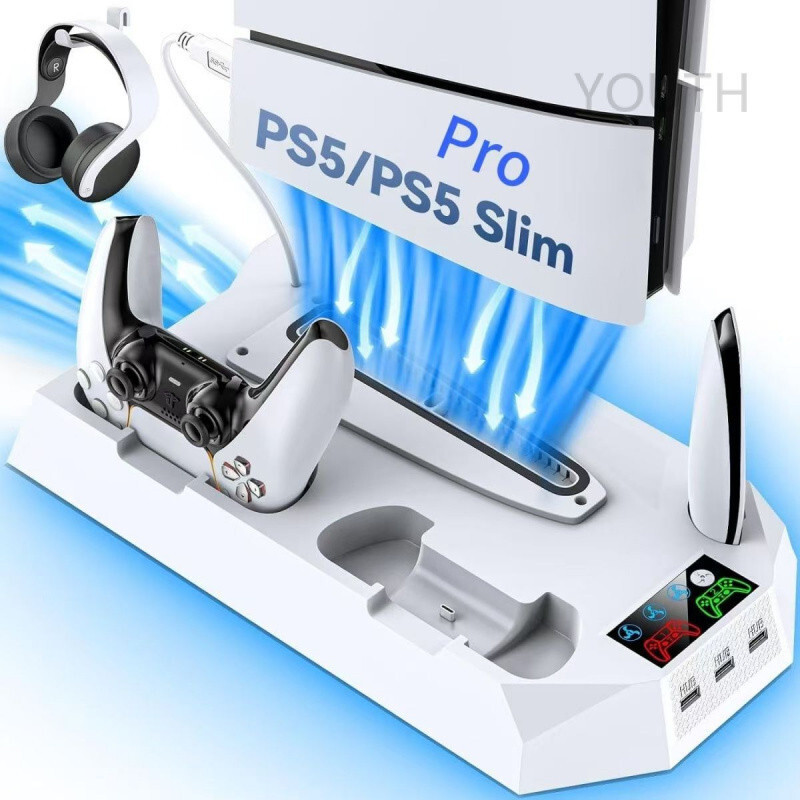2025  PS5 Pro/Slim Host Base ชาร์จและ Cooling Stand พัดลมระบายความร้อน Multi functional Universal Co