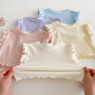 ชุดเด็กผู้หญิงแบบใหม่ สีทึบ เซ็ตสองชิ้น กางเกงขาสั้นเกาหลี