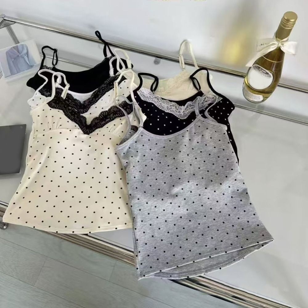 สลิงเสื้อกั๊กสไตล์ Y2K ลายจุด.Bluevelvet ดีไซน์.slimcrop top พร้อมแผ่นรอง bust มีระบายบน-tank top ราคา ถูกที่สุด ดีลบีเคเค แกลเลอรีภาพที่ 4