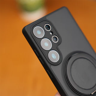 SAMSUNG หรูหรา 360° Rotatabl ขาตั้งโลหะเคสโทรศัพท์แม่เหล็กสําหรับSamsung Galaxy S25 S24 S23 Ultra Plus FE S25Edge Frosted Hard PCปกหลังTPU Soft Edgeปลอกกันกระแทก