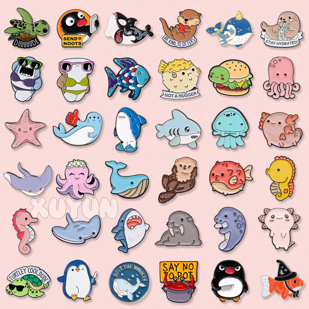 การ ์ ตูน Marine Life เคลือบ Pin Ocean Whale ปลาดาว Shark เข ็ มกลัดน ่ ารักกระเป ๋ าเป ้ สะพายหลังเสื ้ อผ ้ า Lapel Pin Badge เครื ่ องประดับสําหรับเพื ่ อน