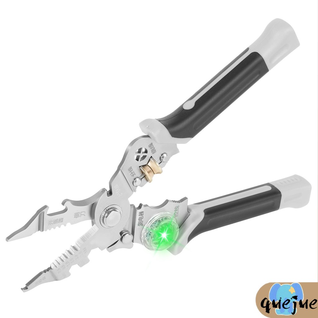 คีมปอกสายไฟแบบพกพา 10 in 1 คีมปอกสายไฟมัลติฟังก์ชั่นพร้อมเครื่องทดสอบแรงดันไฟฟ้า SHOPQJC8708