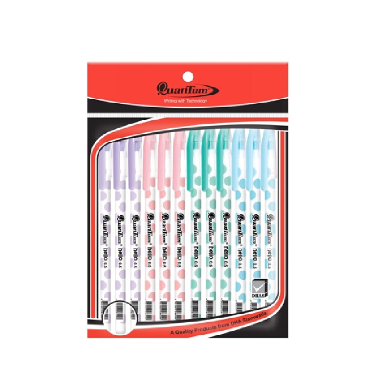 ปากกาลูกลื่น 0.5มม.นง ด้ามคละสี (แพ็ค12) ควอนตั้ม HELLO