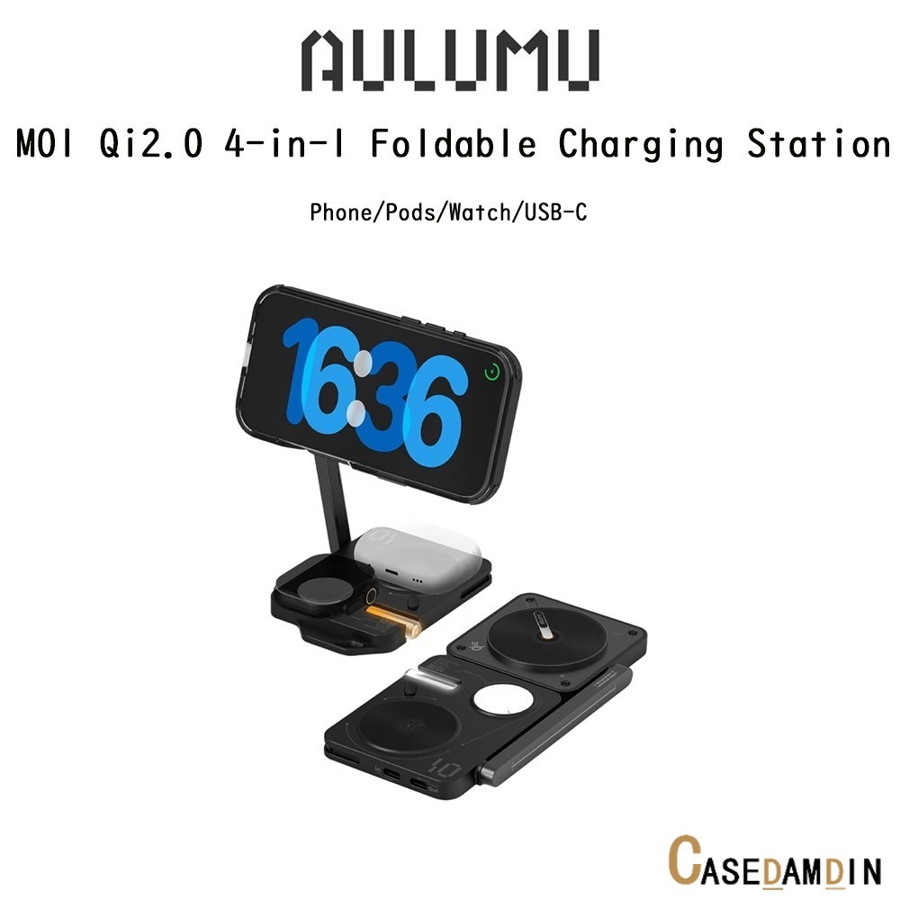 Aulumu M01 Qi2.0 4-In-1 Foldable Charging Station แท่นชาร์จอุปกรณ์ไร้สายเกรดพรีเมี่ยม สำหรับ iPhone/