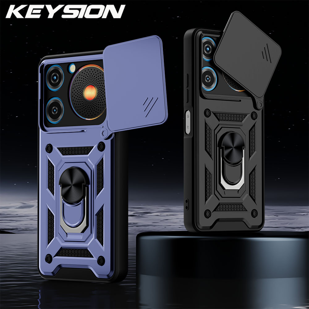 KEYSION เกราะกันกระแทกสําหรับ ZTE nubia เพลงสไลด์กล้องเลนส์ป้องกันแหวนโลหะขาตั้งโทรศัพท์ฝาหลังสําหรั