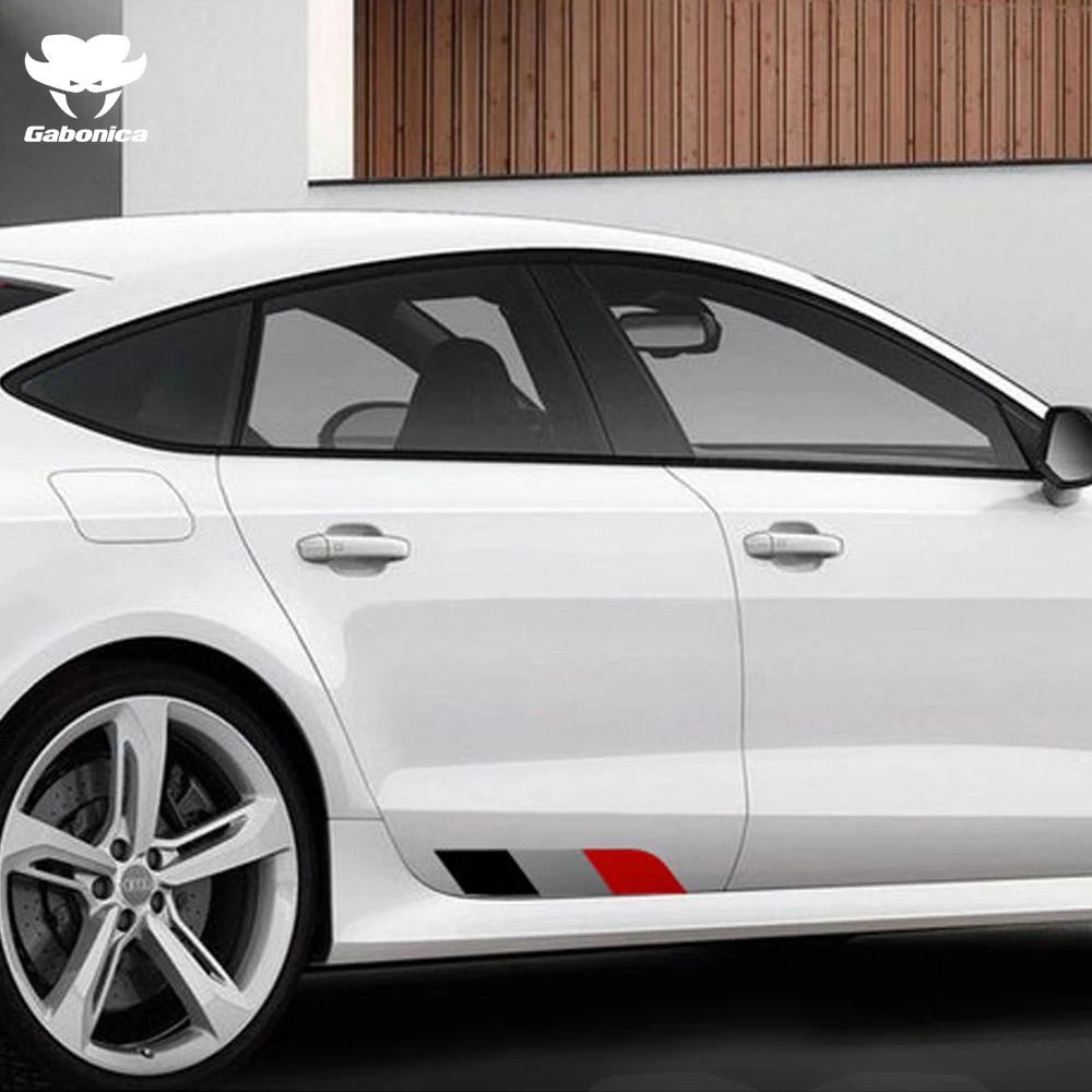 2 ชิ้น Tricolor Stripe รถ Decal ประตูสติกเกอร์ด้านข้างสําหรับ Audi TT A3 A4 A5 A6 A7 A8 B5 B6 B7 B8 