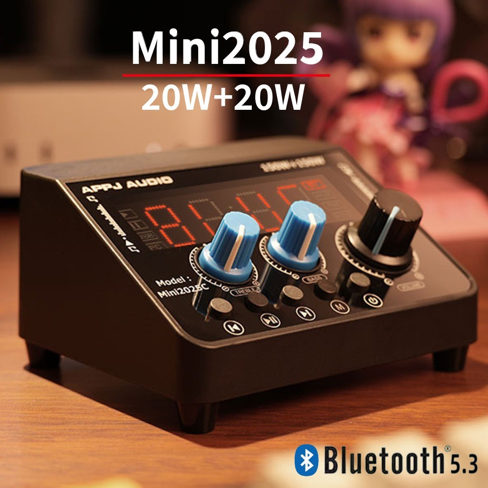 บลูทูธ 5.3 มินิเครื่องขยายเสียงดิจิตอลไฮไฟสเตอริโอ 2.0 40W Home Audio Bass Treble Control พร้อม PC USB วิทยุ FM