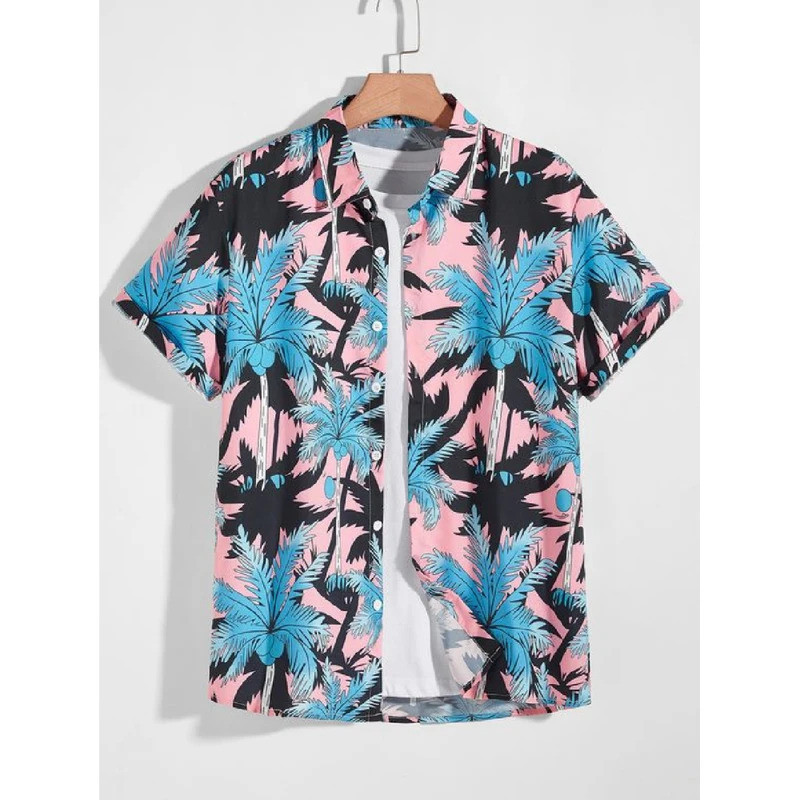 เสื้อกะโปโลพืชแขนสั้น สไตล์ฮาวาย เชิ้ตแขนสั้นสำหรับผู้ชาย พร้อมลายชิคๆ สำหรับสวมใส่อย่างสบาย