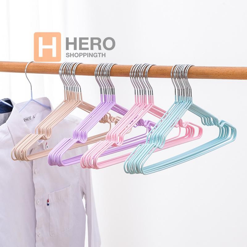 ไม้แขวนเสื้อสแตนเลส🌿ซีลีโคน ไม่หัก☀️ แพคอย่างหนา 10 ชิ้น hr99