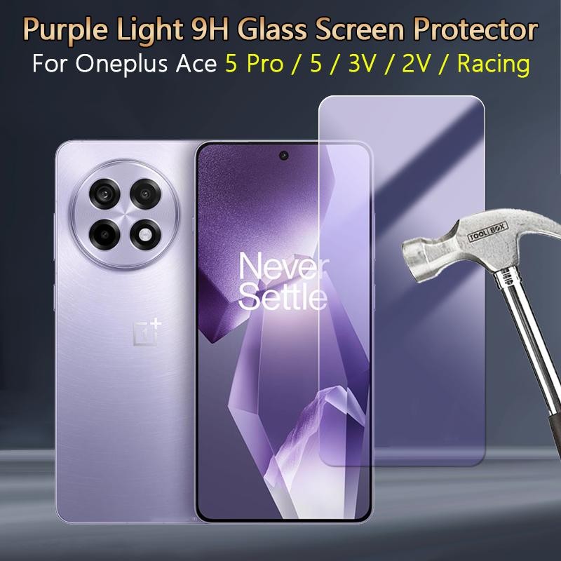 ปลดล็อคลายนิ้วมือสําหรับ Oneplus Ace 5 Pro 3V 2V 2 Racing แสงสีม่วง Eye Protection HD Clear Slim 2.5D Anti-Scratch 9H Tough กระจกนิรภัยป้องกันหน้าจอฟิล์ม