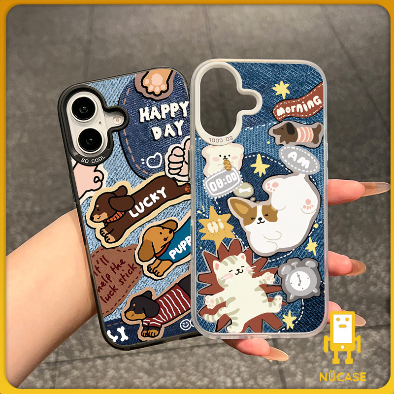 🔥NüCase🔥ส่งจากไทย สีดำหรูหราซิลิโคนแข็งกรณีโทรศัพท์ หมาน่ารักวันสุขตลก for IPhone 13 15 7Plus 14 12 11 Pro MAX 7Plus