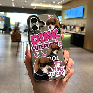 🔥NüCase🔥ส่งจากไทย สีดำหรูหราซิลิโคนแข็งกรณีโทรศัพท์ สุนัขเล็กสุดทัศน์สีชมพู for IPhone 13 15 7Plus 14 12 11 Pro MAX 7P
