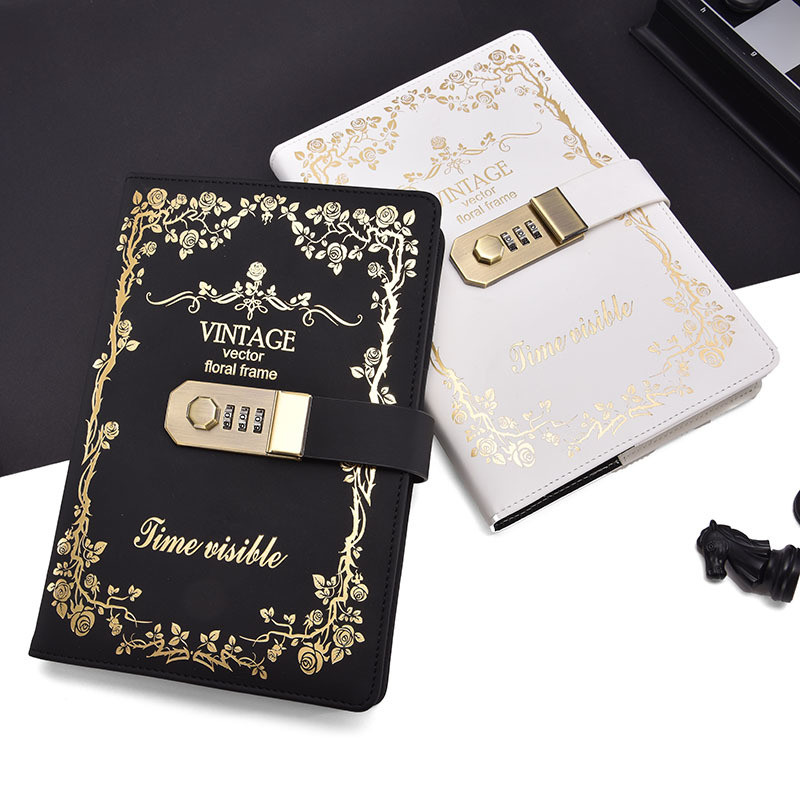 Diary notebook for students with lock xinpincc Password Book Journal Cute Retro Thickened Notebook S