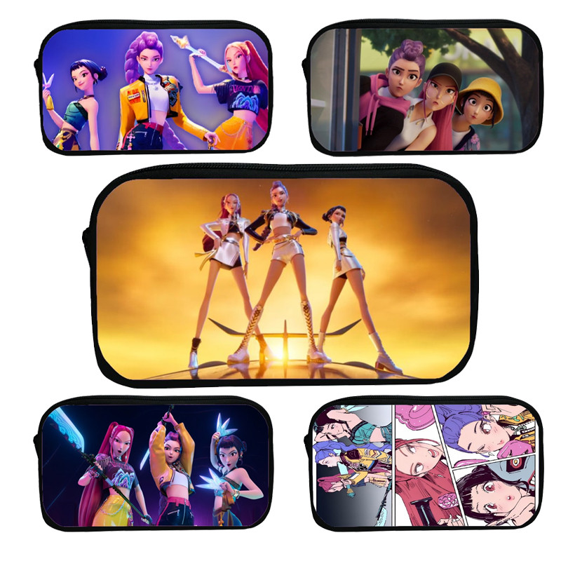 พร้อมสต็อกKpop Demon Hunters กล่องดินสอการ์ตูนเครื่องเขียนกระเป๋า Kpop Huntrix นักเรียนเก็บกระเป๋า