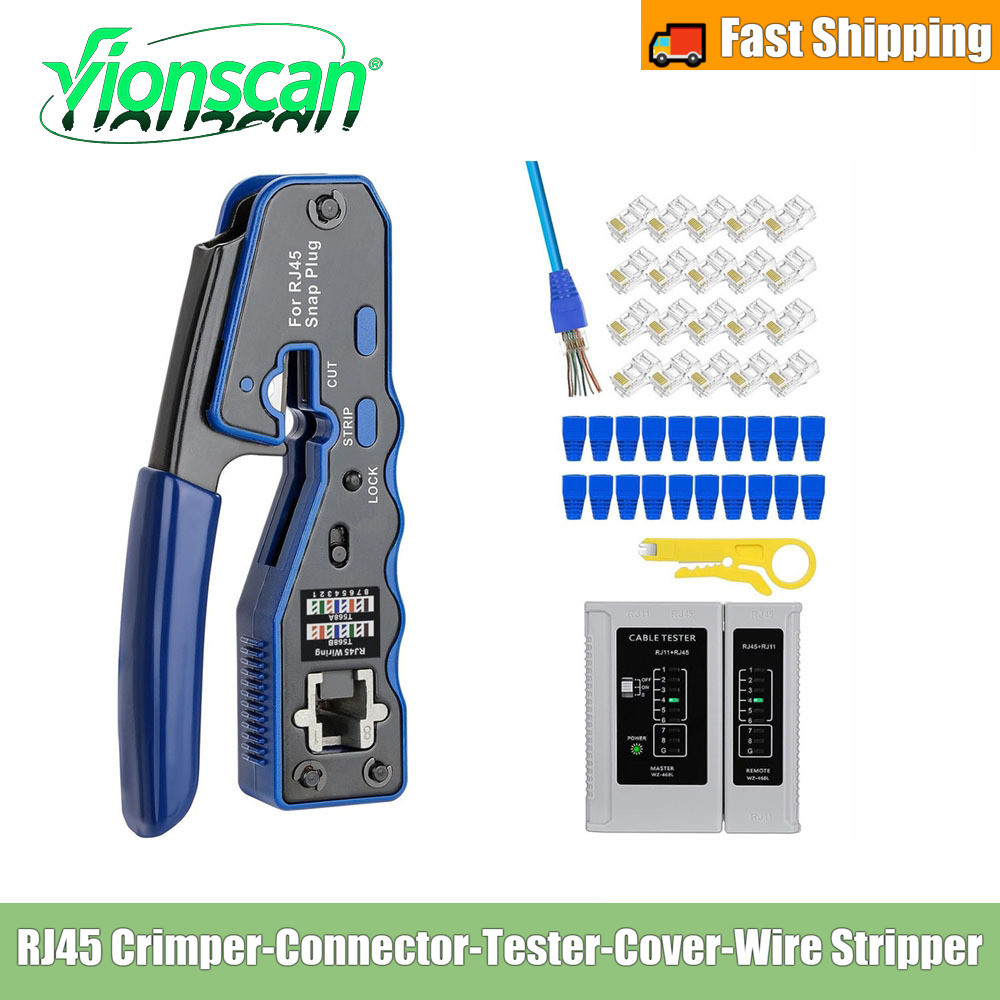 Vionscan RJ45 Crimp 【ชุดเครื่องมือผ่าน】 Crimper และเครื่องทดสอบสําหรับ Cat5e Cat6 Cat6a 8P8C Modular
