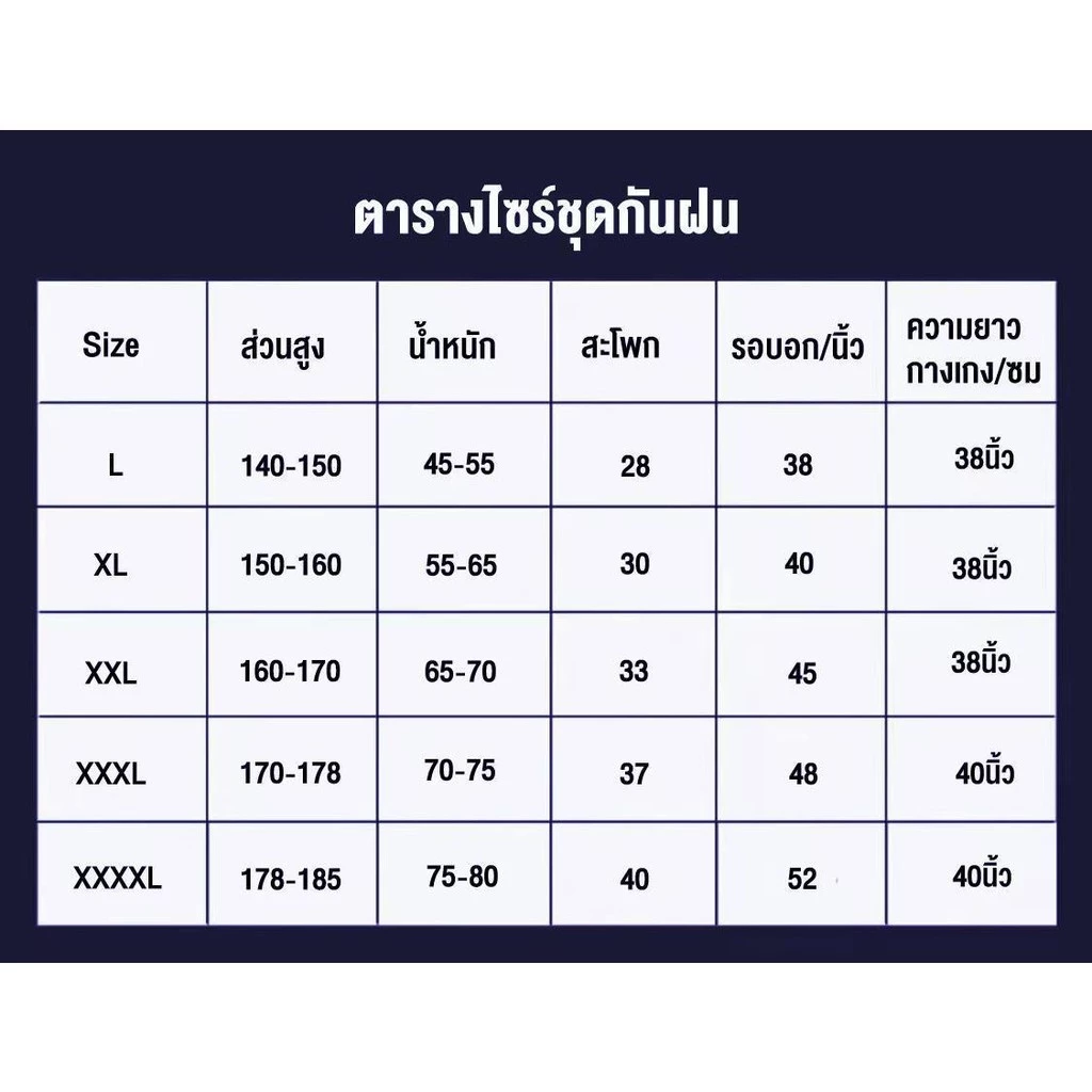 ชุดเสื้อคลุมและกางเกงกันฝน สำหรับผู้ชายและผู้หญิง thumbnail 10