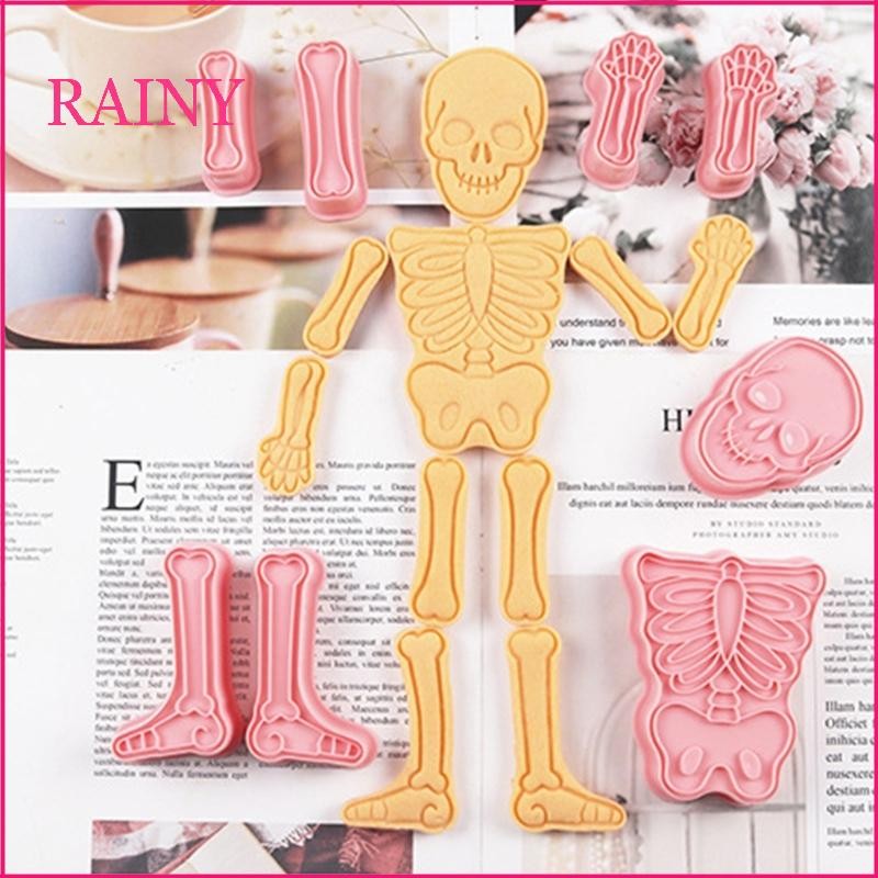 RAINY 2Set Halloween Skeleton Biscuits Molds Cookie Stamps Biscuits Cookie Cutters