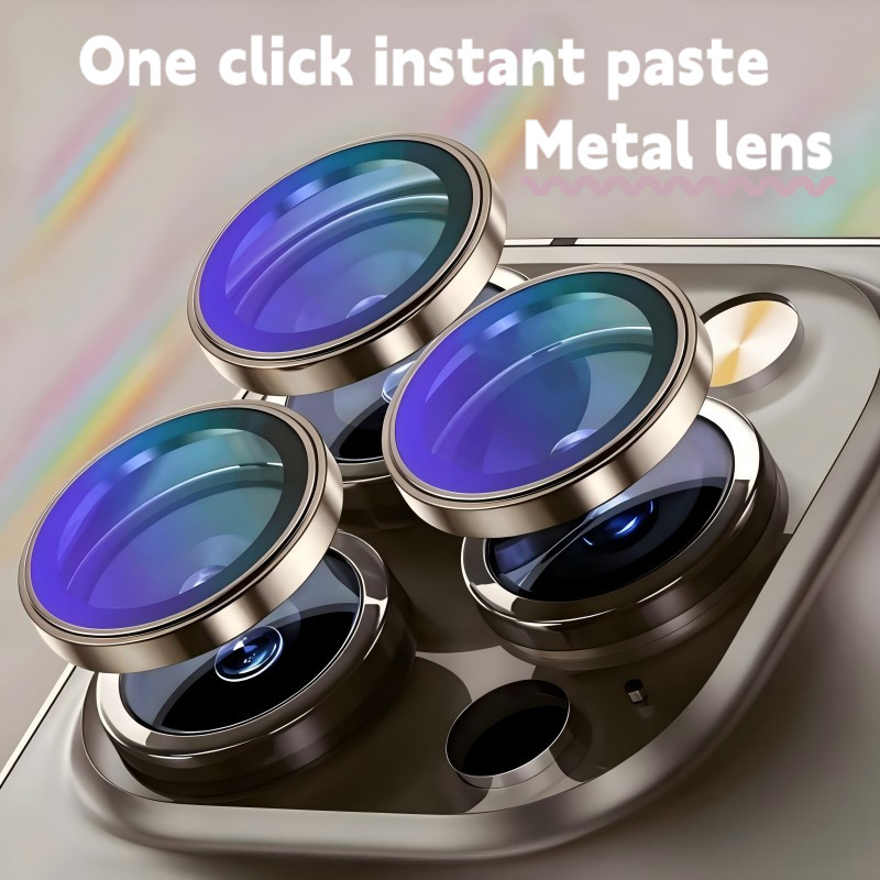 Titanium สีเทา HD กระจกนิรภัยเลนส์/คลิกเดียวติดตั้งเลนส์กล้องฟิล์มป้องกัน เข้ากันได้กับ For iPhone 11/12/13/14/15/16 Pro Max Plus12/13 mini ฟิล์มป้องกันเลนส์