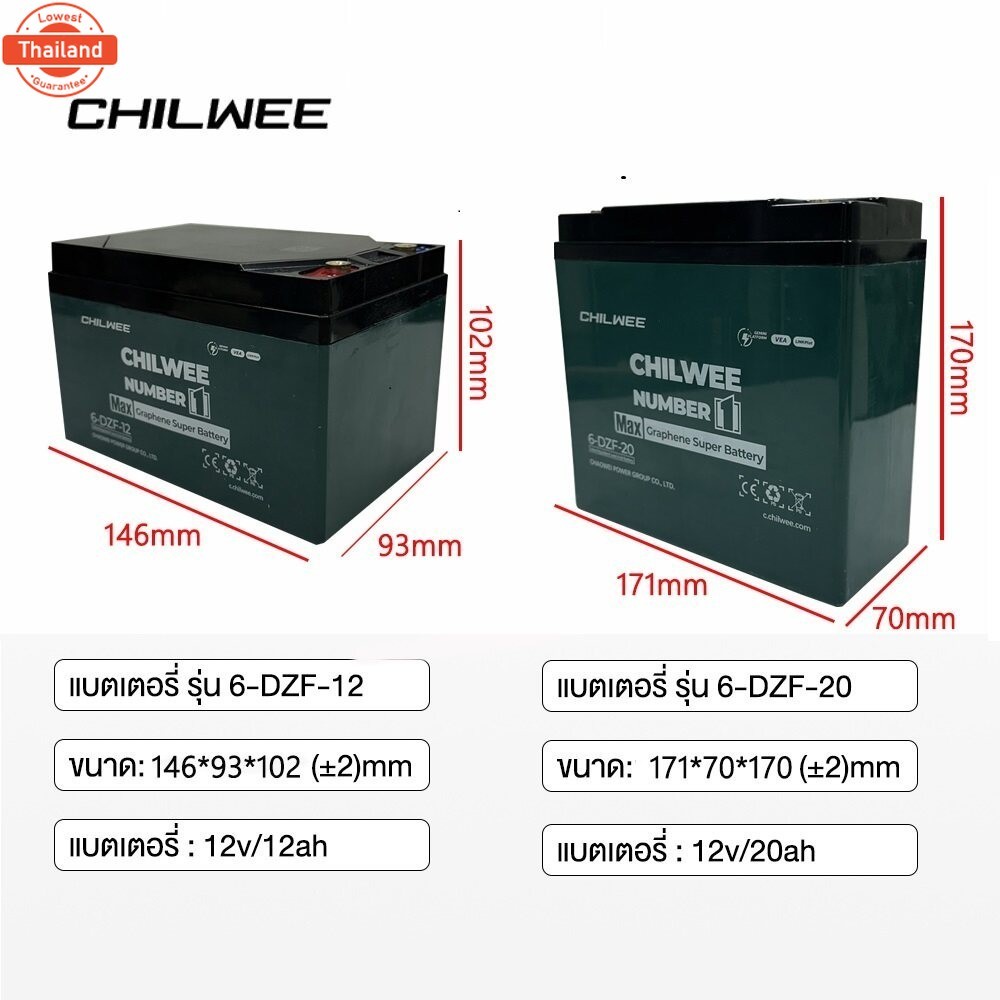 HOMIDA แตเตอรี่แห้ง แท้!! แตเตอรี่12V20Ah Chilwee 2024ใหม่ รถจักรยานไฟฟ้า12โวลล์ 12 แอมป์ แตเตอรี่จั