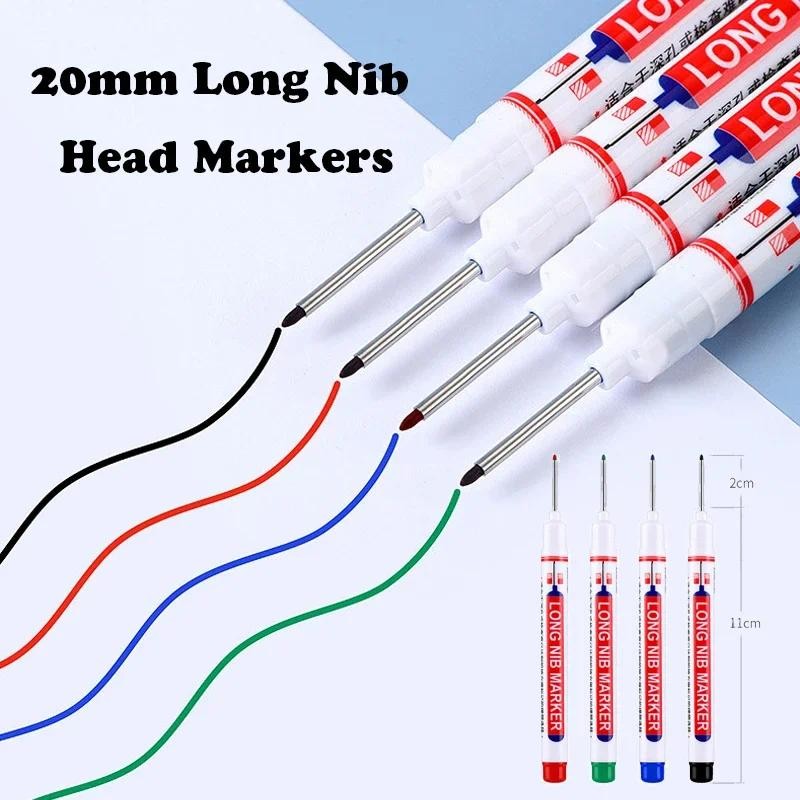 6 ชิ้น/เซ็ต 20 มม.ยาวหัว MARKER ปากกา Deep Hole Head 4 สีกันน้ํา MARKER ปากกาสําหรับงานไม้ Art Supplies