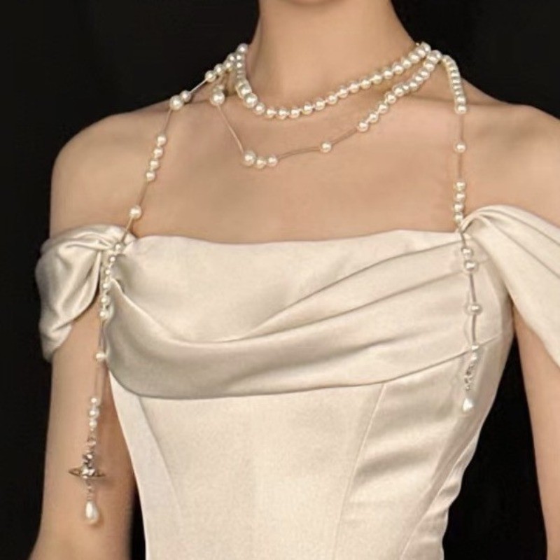 Vintage Broken Pearl Choker - Layered Trending Luxury สร้อยคอ,ผู้หญิงs Unique High-End Collar Chain