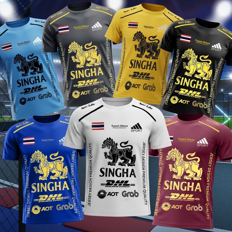 เสื้อบอล M-3XL เสื้อกีฬา คอกลม แขนสั้น พิมพ์ลายสิงห์ไทย ผ้าไมโคร เนื้อผ้านิ่ม ใส่สบาย t2513#