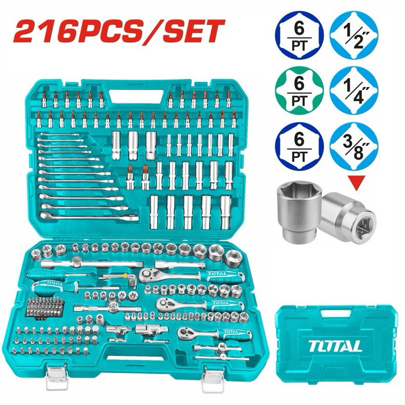 Total ชุดเครื่องมือช่าง 216 ชิ้น รุ่นงานหนัก THKTHP22166 ( 216 Pcs combination tools set )