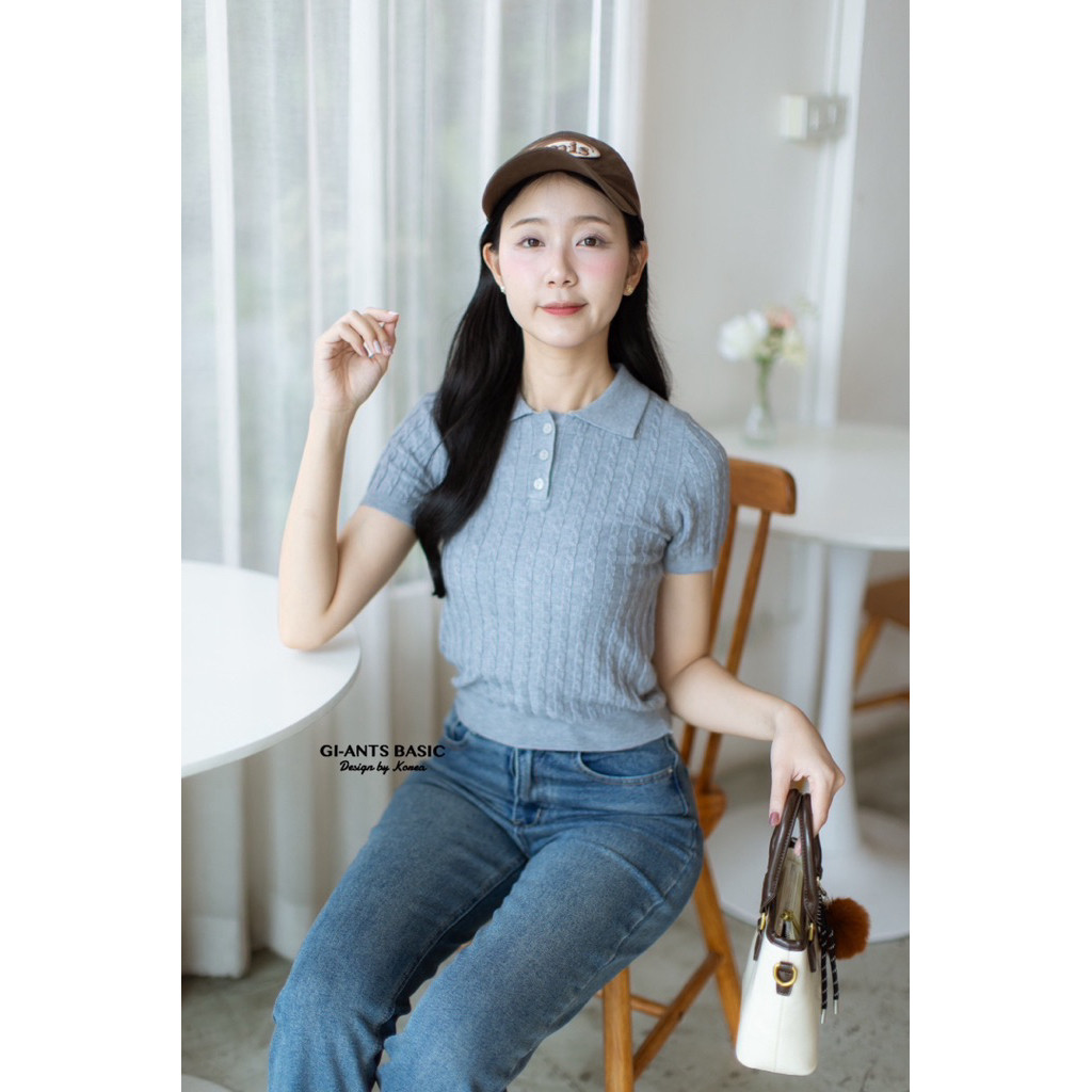SERENITY BASIC KNIT TOP GC 551 BANGKOK KNIT BUTTON COLLAR TEXTURE TOP (GC551)