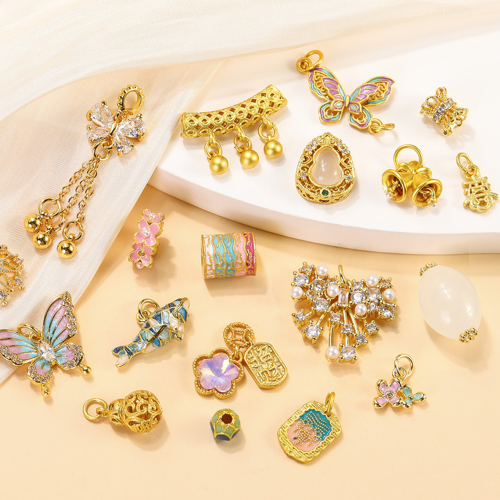 2pcs ชุบทอง 18K จีนลมหยดน้ำมันจี้แฮนด์เมด DIY สร้อยข้อมือสร้อยคอเครื่องประดับเครื่องประดับ