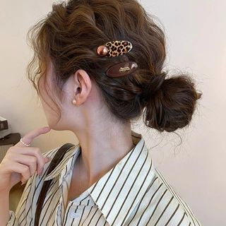 คลิปผมเสือดาวทรงกลม Hairpin ตกแต่งผมแบบBB Barrettes