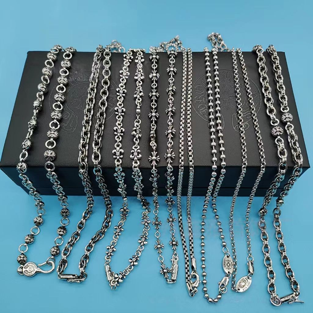 CH♥  Silver 925 สร้อยคู่ดีไซน์ดอกไม้สำหรับทั้งชายและหญิง จากเงินSterling  666