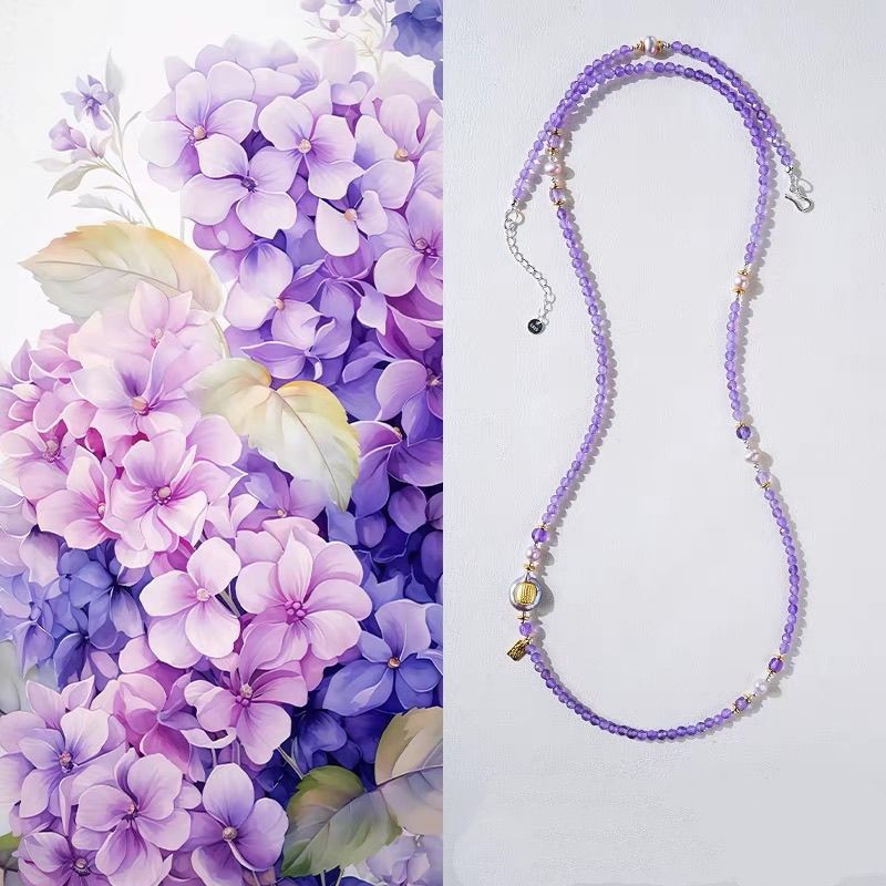 สร้อยข้อมือคริสตัลสีม่วง Li สําหรับ" สร้อยคอคริสตัลหยกสีม่วงผู้หญิงมุกโซ่เสื้อกันหนาว zhangsekai888.