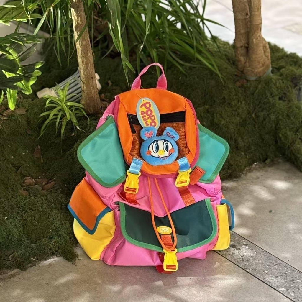 พร้อมสต็อก กระเป๋าเป้สะพายหลัง Popoglow สไตล์ Dopamine ดีไซน์ Contrast Color Drawstring น้ำหนักเบา ใช้งานได้ทุกโอกาส