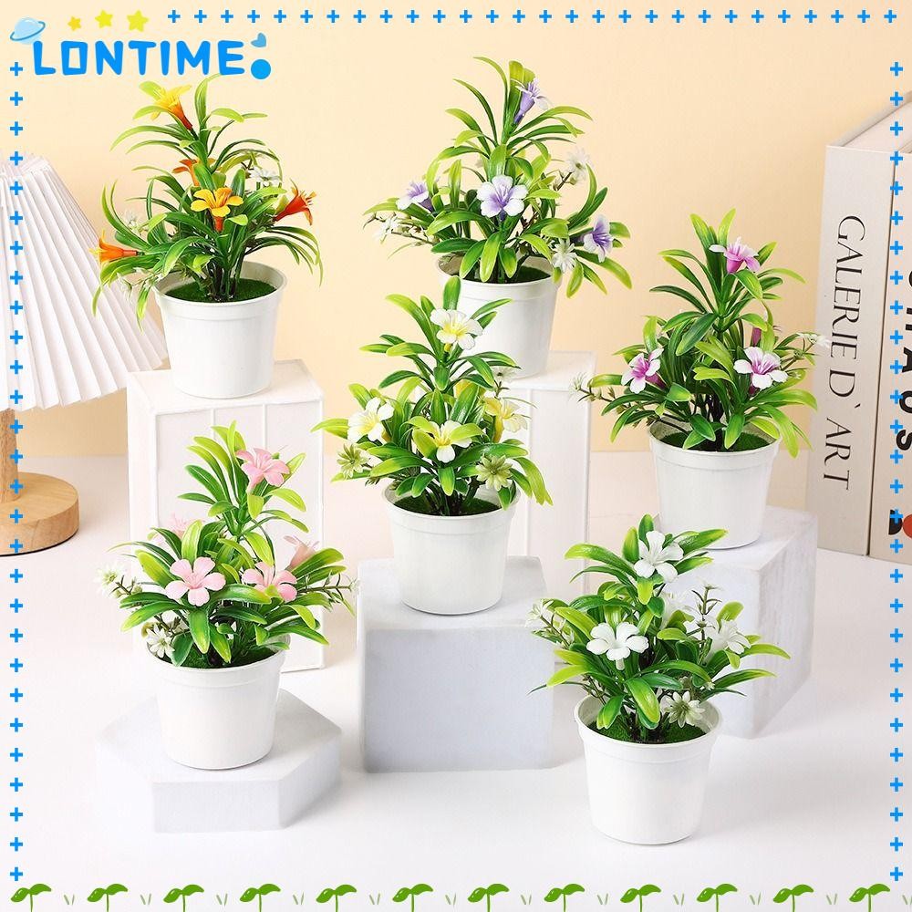 LONTIME Morning Glory ไม้กระถางประดิษฐ์, อุปกรณ์ประกอบฉากภาพหลากสีจําลองดอกไม้กระถาง, Creative Elegant Natural Plastic Faux Bonsai ตกแต่งบ้าน
