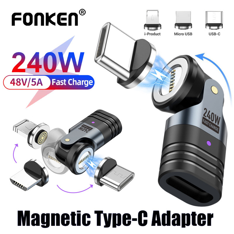 Fonken 240W Type-C อะแดปเตอร์ชาร์จแม่เหล็ก 7Pin USB C ถึง Type-C/Micro USB/iOS Data Connector สําหรับแล็ปท็อปโทรศัพท์