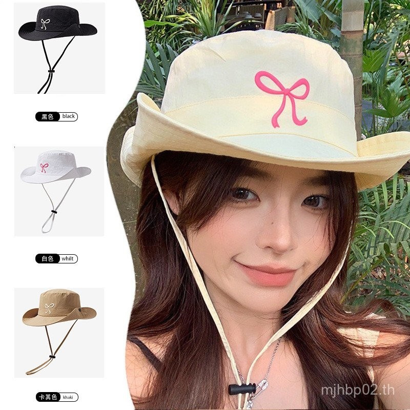 Dopamine Breathable Candy Quick-Drying Summer Bow Bucket Hat ครีมกันแดดนักเรียนหมวกปีนเขาสาวน่ารัก 8