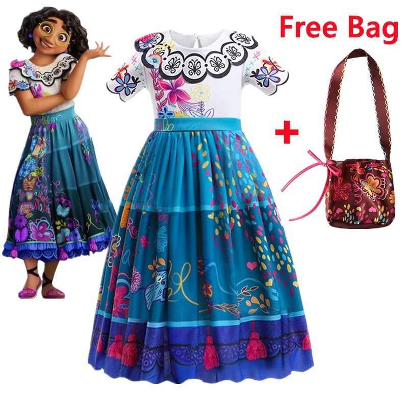 ชุดเด็กผู้หญิงอะนิเมะ Encanto ชุดเจ้าหญิงพร้อมกระเป๋าฮาโลวีน Christamas เด็กสาวชุดงานเลี้ยงวันเกิด