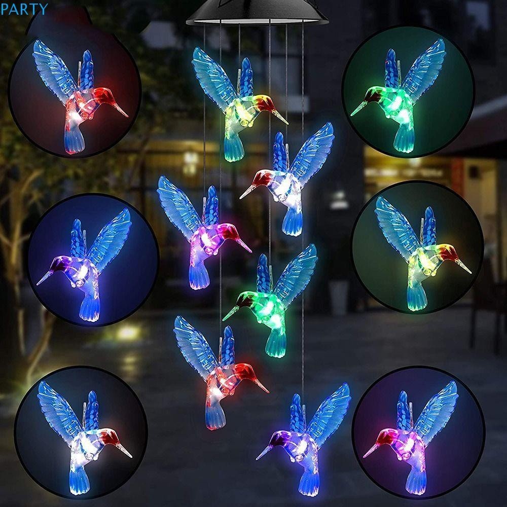 Party พลังงานแสงอาทิตย์ Hummingbird Wind Chime, เปลี่ยนสีแขวนระเบียง Wind Chime แขวนโคมไฟ, LED สีสันสดใสกันน้ําทนทานที่มีสีสันพลังงานแสงอาทิตย์ไฟ Courtyard