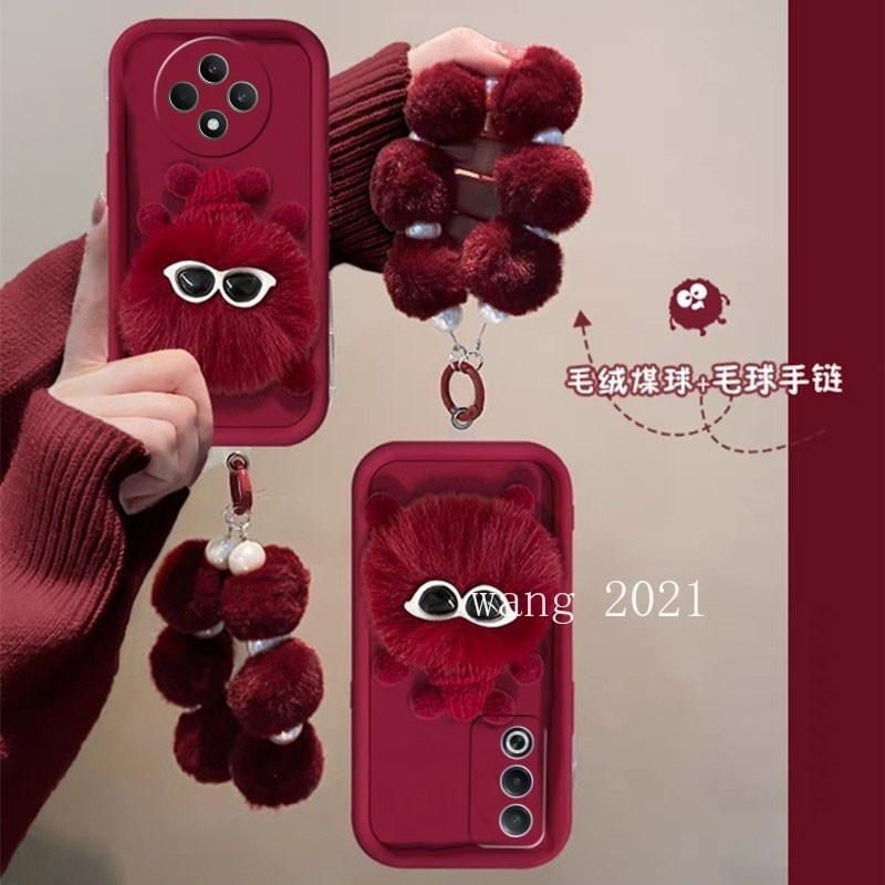 เคสโทรศัพท์ใหม่ OPPO Reno12 F 12F A3 Pro Reno 12 F Reno12F A3Pro 5G ปลอกน่ารักสามมิติตุ๊กตาสีแดงถ่านหินคู่พร้อมตุ๊กตาแฮนด์บอลเลนส์ป้องกันกันกระแทก Soft Case