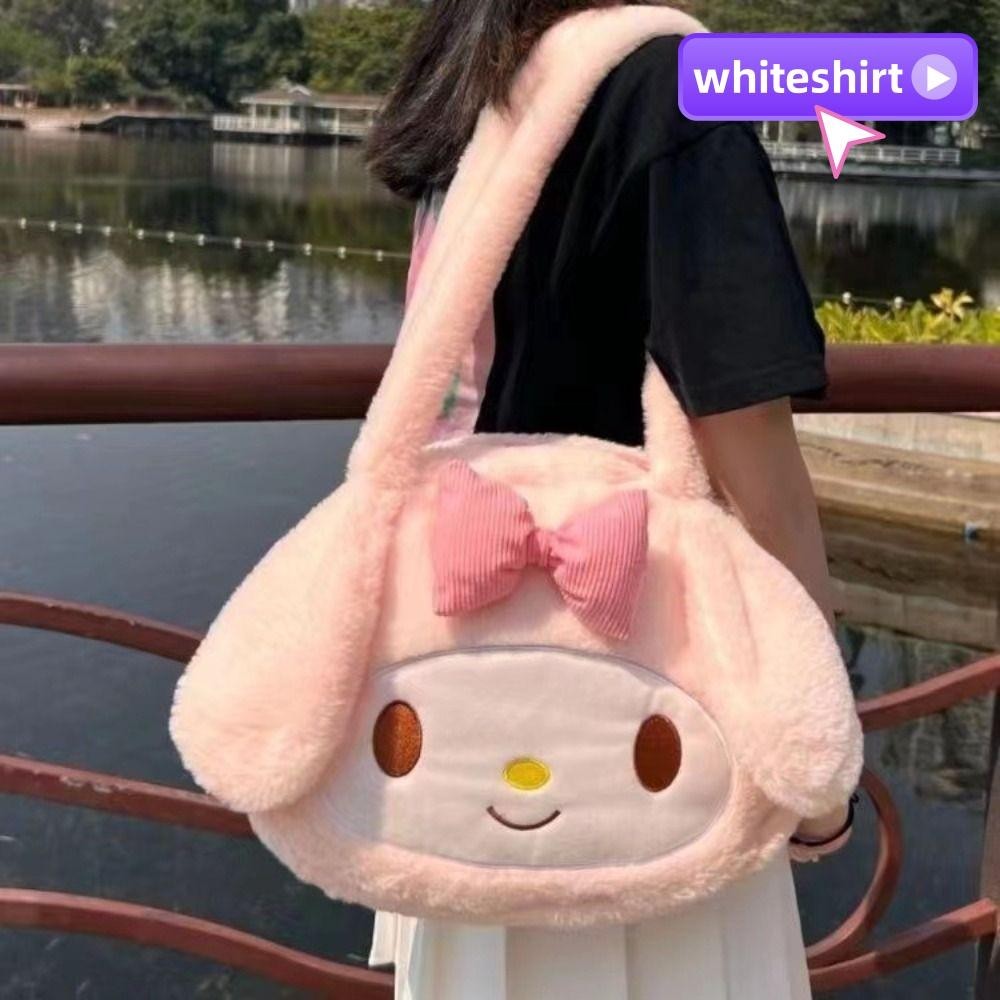 Whiteshirt San rio กระเป๋าสะพายตุ๊กตา, กระเป๋าถือ Melody Kuromi Plush, แฟชั่น Cinnamoroll Messenger กระเป๋าหญิง