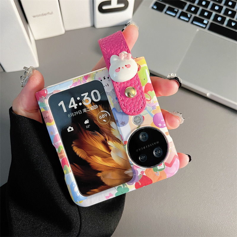 Lushuo เคสโทรศัพท์สําหรับ Samsung Galaxy Z Flip 6 5 4 3 OPPO ค้นหา N2 Flip N3 พลิกสัตว์ที่มีสีสัน PC ปกหลังพร้อมสายรัดข้อมือสําหรับ Flip3 Flip4 Flip5 Flip6 N2Flip N3Flip